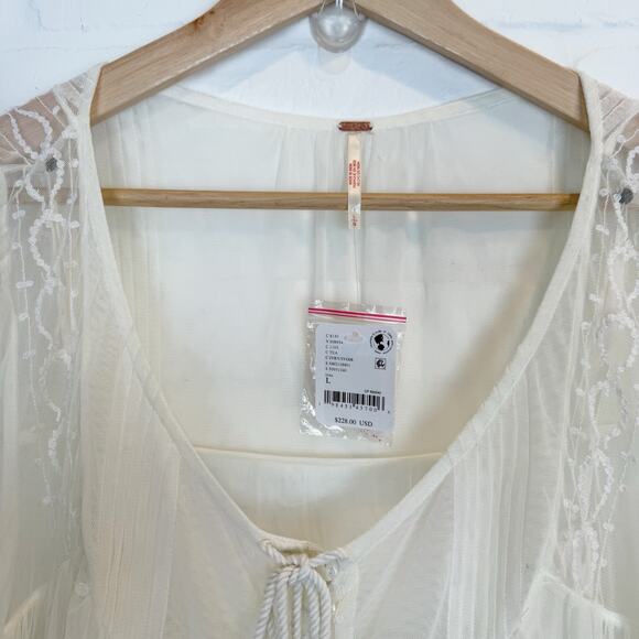 Free People Stevie Embroidered Maxi Dress Tea Flowy Ivory Sheer Floral Lined L - Picture 2 of 15